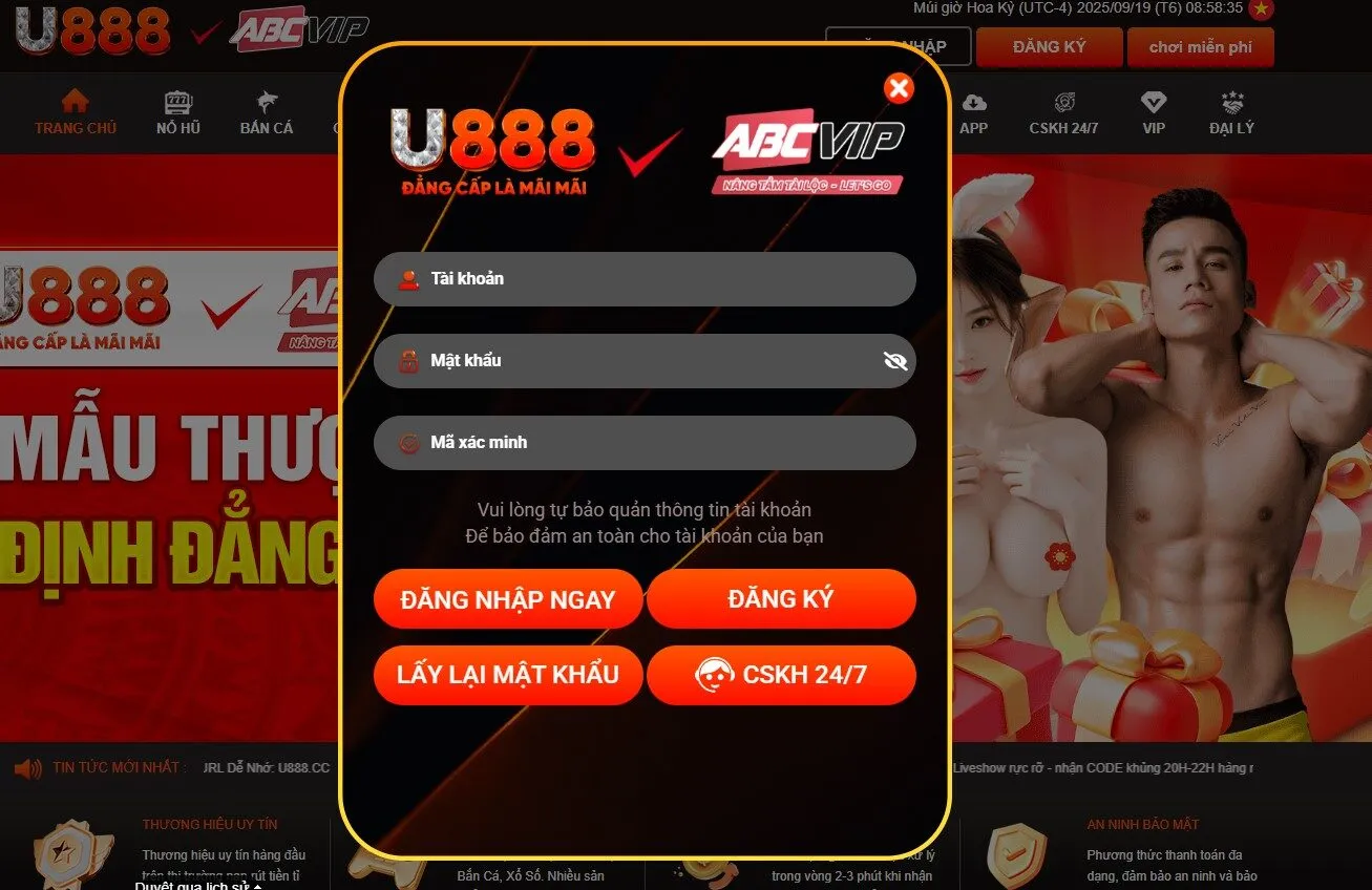 Giao diện đăng nhập U888